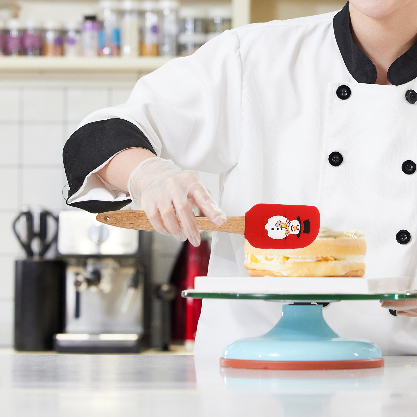 Kitchen Gadgets Xmas - 3-delige siliconen bakspatelset met houten handvat,