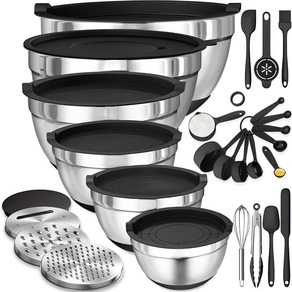 Kitchen Gadgets And Equipment - 17-delig, roestvrijstalen mengkomset Mengkommen met deksels